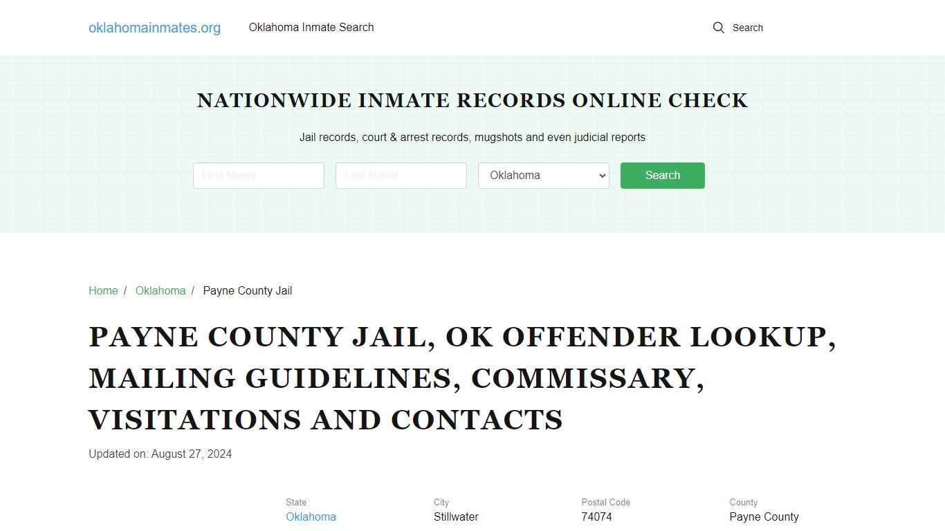 Payne County Jail, OK: Inmate Search Options, Visitations, Contacts