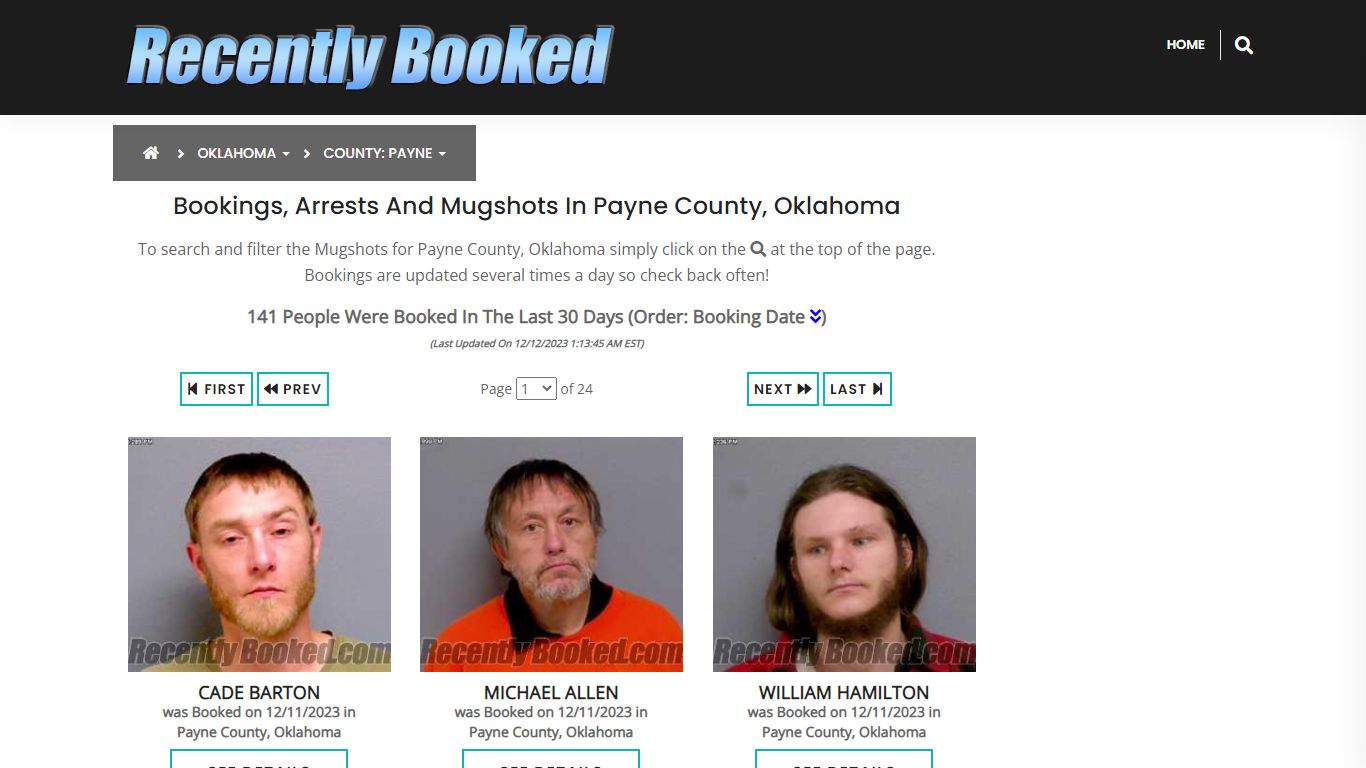 Bookings, Arrests and Mugshots in Payne County, Oklahoma - Recently Booked